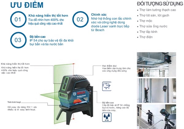 ưu điểm máy cân mực laser tia xanh bosch gcl 2-15 g