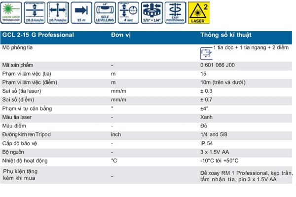 thông số máy cân mực laser tia xanh gcl 2-15 g