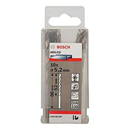 Hộp 10 mũi khoan sắt và inox 5.2mm HSS-Co Bosch 2608585887_10